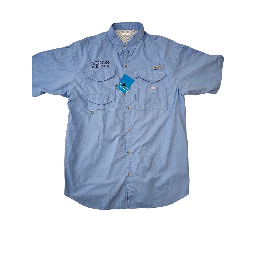 Columbia PFG Mens XLT Blue Short Sleeve Fishing Shirt Wilson Energy Partners NEW